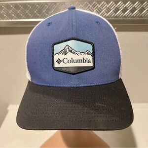 Columbia Snapback Mesh Trucker Hat Cap Blue White Outdoor Flexfit Patch Mountain